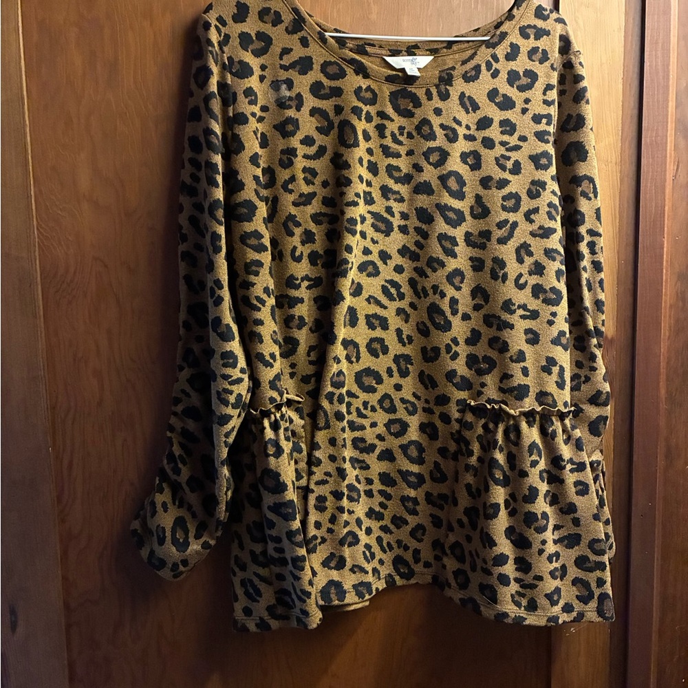 Terra & Sky Leopard Print Peplum Top | Size 14